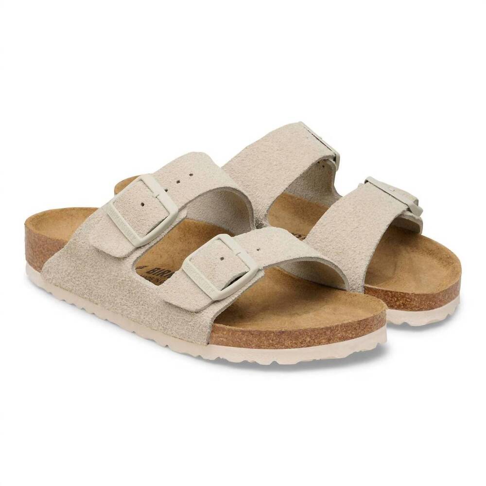 NEW BIRKENSTOCK women's arizona suede leather sandal in oyster - Picture 3 of 8